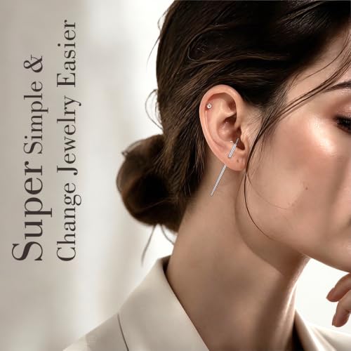 ONESING 2Pcs Piercing Ball Grabber Tool for Changing Jewelry, Stianless Steel Flat Back Earring Applicator Internally Threaded Push Pin Piercing Grabber Tool - color: Silver-M-16G