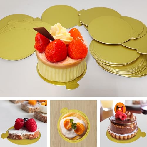 30 Pcs Mini Cake Boards, 3.1 Inch Mousse Cake Boards Cake Base for Mini Cake Dessert Mousse Cake Chocolate Cake (Gold) - color: Gold, size: Small Round-30Pcs