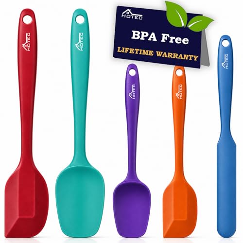 HOTEC 600℉ Heat Resistant Silicone Rubber Spatula Set,Multicolor, Set of 5 - color: Multicolor