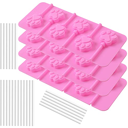 Newk Lollipop Silicone Mold, 4 Packs 6- Cavity Non-Stick Paw Silicone Molds for Lollipop Chocolate Candy