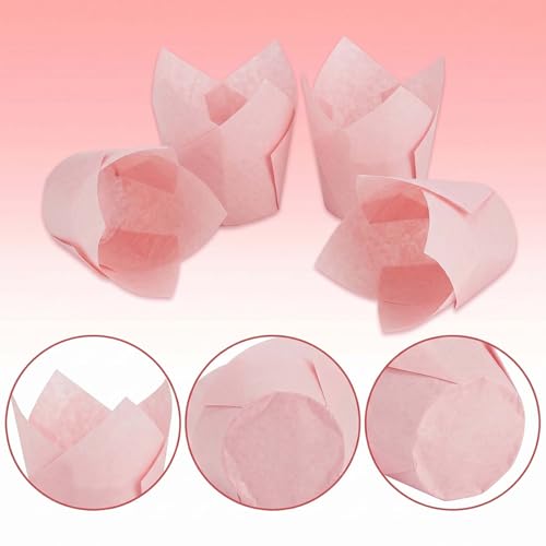 200 Pcs Pink Tulip Cupcake Liners for Baking, Standard Size - color: Pink