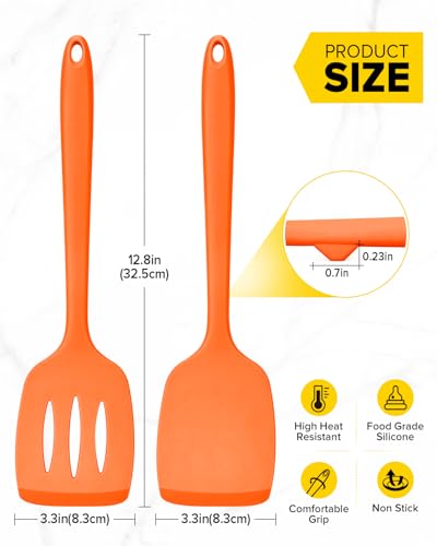BUNDLEPRO Silicone Spatula, Solid & Slotted Turner, One-Piece,2 Pack,Orange - color: Orange