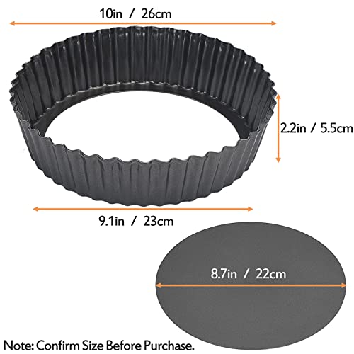 2 Pack 10 Inch Nonstick Tart Pan, Quiche Pan, Carbon Steel Deep-dish Pie Pan with Removable Loose Bottom Quiche Baking Dish - size: 10" x 2.2"