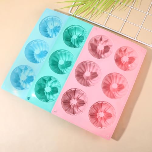 3 PCS Mini Bundt Cake Pans for Baking, 6-Cavity Fluted Tubular Mini Cake Pans, Silicone Molds for Baking, Ideal for Brownies, Cookies, Cupcakes, Jellies, Muffins, Donuts(Three Shapes)