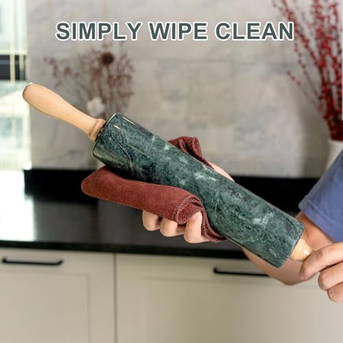 Koville Indian Green Marble Rolling Pin, Non-Stick Stone Dough Roller, 18 Inch Rolling Pin for Baking,Pasta, Dumpling, Ravioli, Fondant,Pie Crust, Kitchen Baking Pastry Tools, Kitchen Essential - color: Indian Green