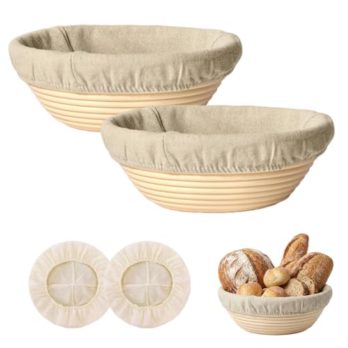 Banneton Bread Proofing Basket Set of 2 (8.5 inch Round) - style: 2 Round 8.5-inch & 2 Banneton Liners