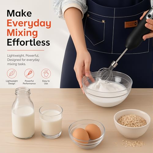 Electric Hand Mixer Whisk | Wireless Rechargeable Handheld Egg Beater with 2 Stainless Steel Mixing Heads | Portable Kitchen Hand Mixer for Egg, Milkshake Cream, Cake, Baking & Cooking-Black - color: Black