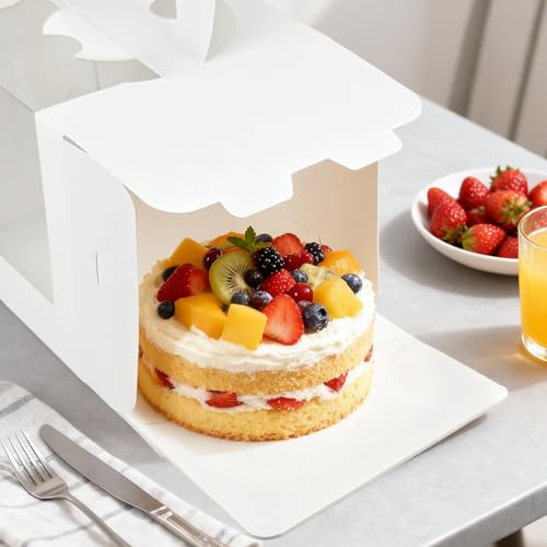 20 Pcs White Cake Boxes with Boards 6 x 6 x 6 Inch