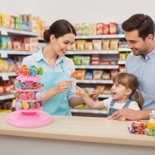 48-Hole Adjustable 4-Tier Cake Pop Stand & Lollipop Display Holder, Pink Plastic Drying Tower for Wedding Birthday Party Supplies, Candy Cotton Candy Stand Holder