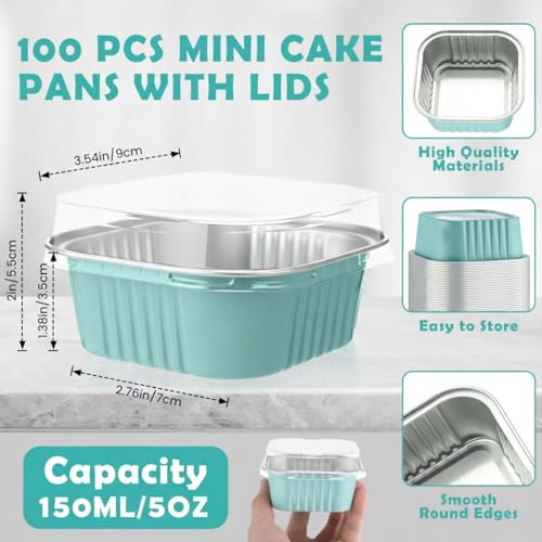 Skylety 100 Pcs 5oz Mini Square Cake Pans with Lids, Light Blue - color: Light Blue