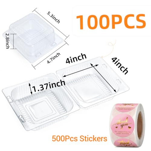 Evnlo 100 Pack Heavy Duty Clear Clamshell Food Containers with 500 Stickers - color: Clear - 100 Count with 500 Stickers