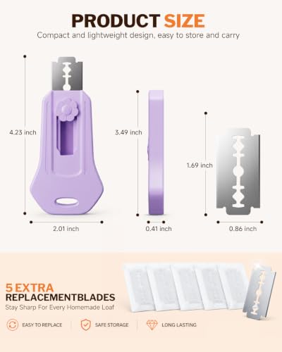 Bread Lame Sourdough Scoring Tool with Extractable & Magnetic Design - color: Purple