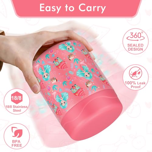 wiwens 12oz Soup Thermo for Hot Food Kids Insulated Food Jar Wide Mouth Lunch Container Leak Proof Stainless Steel Vacuum Bento Box for School Office Travel Outdoors Pink-Mermaid - color: Pink-Mermaid