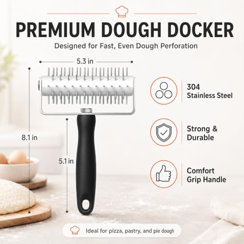 Pizza Dough Docker Pastry Roller Stainless Steel,Pizza Docking Tool - color: Black