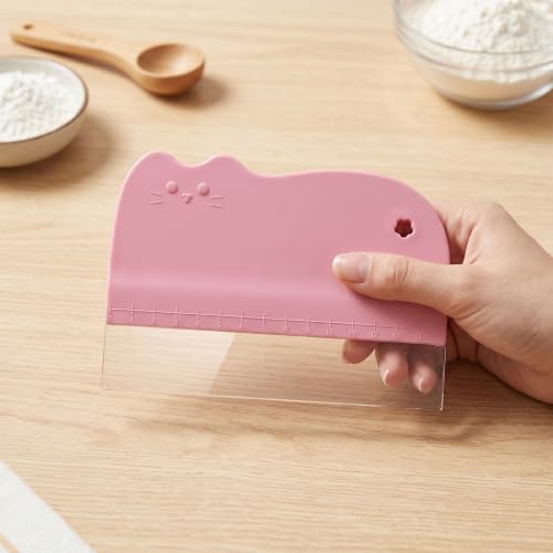 2 Pcs Cat Cake Scraper Smoother Set Flexible Plastic Cake Smoother Scraper for Buttercream Icing Cat Shaped Baking Tool for Pastry Decoration, Includes 5 Transparent Scrapers