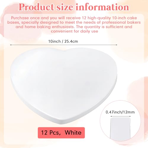 12 Pcs Heart Shaped Cake Boards, 10'' Cake Drum Plate, 1/2" Thick
