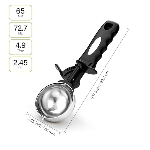 Ice Cream Scoop with Trigger, 5 Tbsp Cookie Scoop for Baking, 2.45 Oz Cookie dough Scooper, Large Ice Cream Scooper, Stainless Steel Portion Scoop, 72.7 ml - size: 4.9 tsp (65 mm)