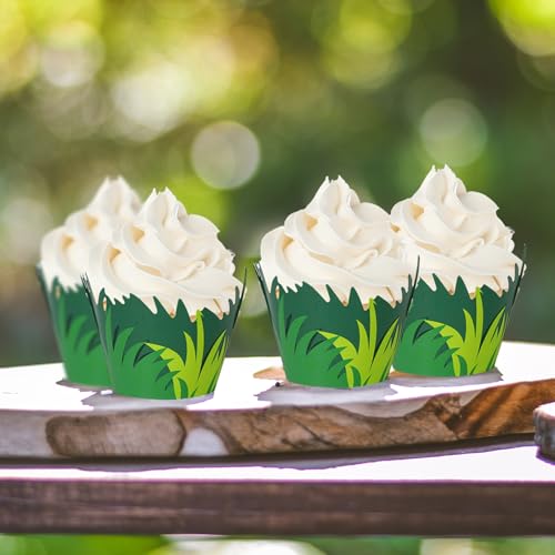 Whaline 36 Pcs Green Grass Cupcake Wrappers Grass Cupcake Liners Decorative Cupcakes Holders for Party Cake Dessert Decoration - style: Green Grass