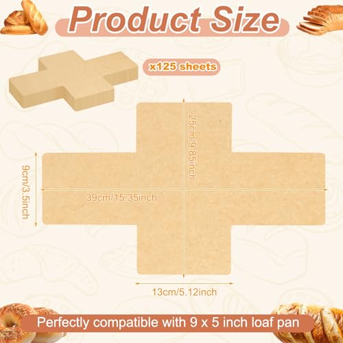 125 Pcs Precut 9x5 Inch Bread Pan Liners, Loaf Pan Parchment Liners