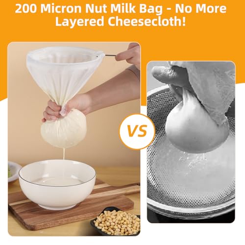 5 Pcs Premium Ultra Fine Mesh Strainer Bags with Stainless Steel Handle, Reusable Nut Milk Bags, Cheese Cloths for Straining Juice, NutMilk, Coffee, Thai Tea, Yogurt and Soup (Small) - size: Small