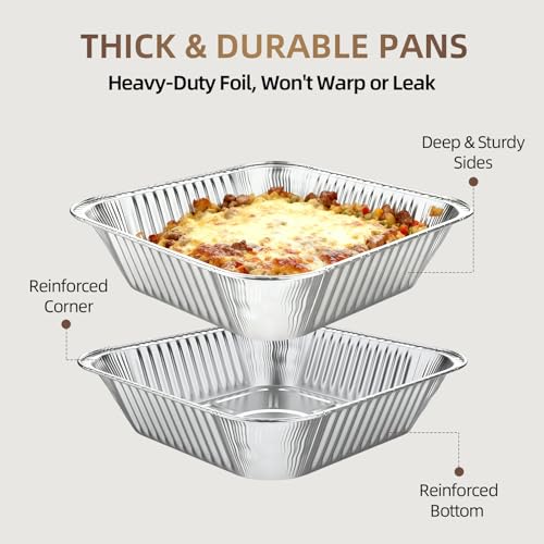 20 Pack 8x8 Aluminum Pans - Disposable Foil Pans, Cake Baking Trays - size: 8*8 20 Pack, style: Pans Only