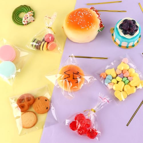200Pcs Cookie Bags 4x4 Inches Self Sealing Cellophane Bags Self Adhesive Resealable Clear Large Cookie Bags with Twist Ties for Cookies Party Favors Bag - size: 4x4 Inches