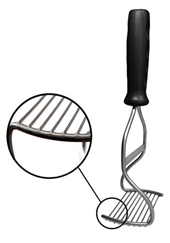 Diamond Series Heavy Duty Potato Masher – Stainless Steel Handheld Food Masher & Blender with Ergonomic Non-Slip Handle – Ideal for Beans, Veggies, Avocados, Fruits & More – Black - color: Black