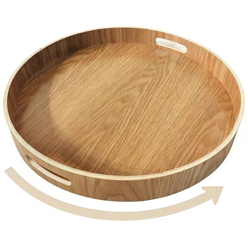 i-lan 16-Inch Wooden Lazy Susan Turntable with Handles, Natural Wood - color: Natural Wood