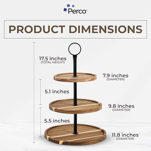 Perco Cupcake Stand, 3 Tier Wooden Tiered Display Stand for 20 Cupcakes – Wood Dessert Table Display Set, Tiered Serving Tray for Weddings, Birthdays, Baby Showers & Events - color: Acacia Wood