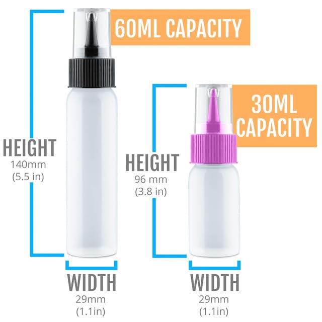 Free Hand Small Squeeze Bottles with Needle Tip - 10 Pack Precision Paint Squeeze, Fine Tip Applicator Bottles (5 x 1 oz & 5 x 2 oz) for Acrylic Paint, Royal Icing, Cookie Decorating, Crafts - size: 60 ml (Pack of 10)