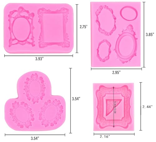 Photo Frame Fondant Molds, Picture Frames Silicone Mold Vintage Frame Chocolate Molds for Cake Pop Puck Decorating Cupcake Topper Candy Polymer Clay - style: Frame Molds