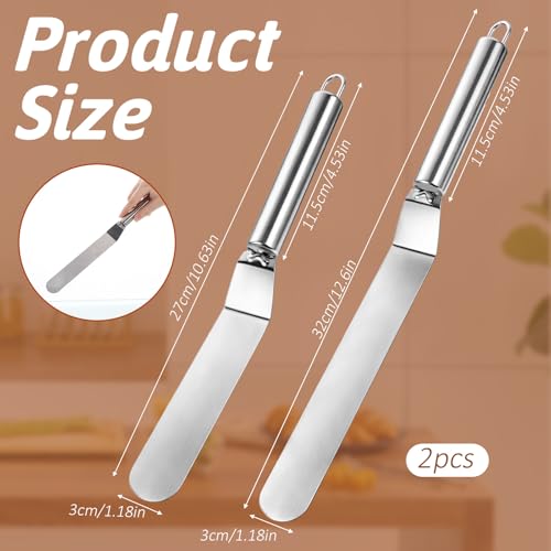 2 Pcs Cake Frosting Spatula Set, 6" & 8" Stainless Steel Icing Spatula for Cakes - Small Offset Spatulas for Cake Decorating, Baking Tools (Silver)