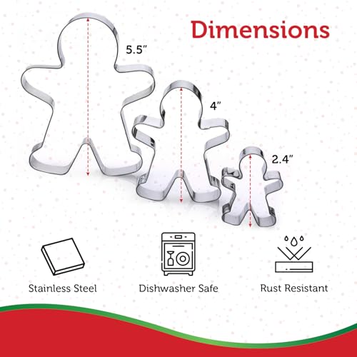 Gingerbread Man Cookie Cutter Set (Gingerbread Man 3 Piece), Premium Food-Grade Stainless Steel, Dishwasher Safe - color: Gingerbread Man, size: 3