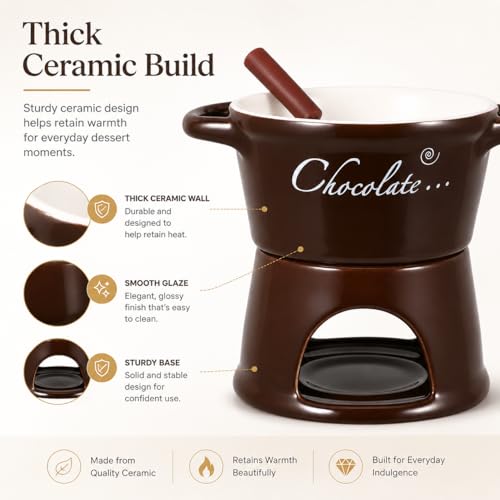 IMIKEYA Small Ceramic Fondue Pot with Fork - color: Coffee