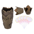 uxcell 50Pcs Tulip Cupcake Liners with 5Pcs Cheese Markers Muffins Liners - color: Brown