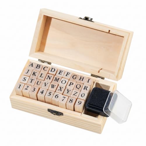 36 Pcs Alphabet Number Stamps, Wooden Rubber Letter Number Stamps Set for DIY Craft Scrapbooking Card Making - color: Yellow