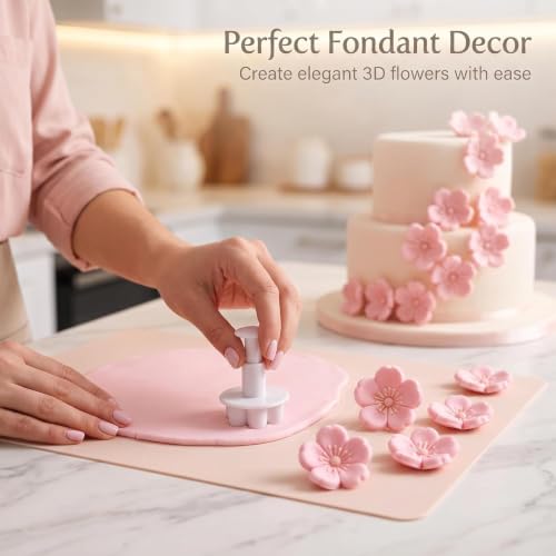 4Pcs Flower Plunger Cookie Cutters | Silicone Blossom Fondant Mold for DIY Cake Decorating | Wedding Sugarcraft Baking Tools
