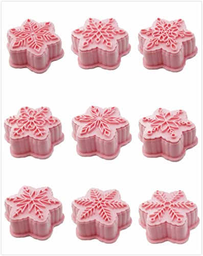 6-Pointed Snowflake Cookie Stamps Plastic Pink 9 Patterns Christmas