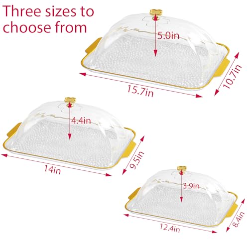 Cake Plate with Dome, Cake Stand with Cover,Plastic Serving Platter Tray with Lid, Shatter-Proof, Perfect for Display, Party, Entertaining (12.4”Rectang Tray wih Lid) - color: 12.4" Rectang Tray With Lid