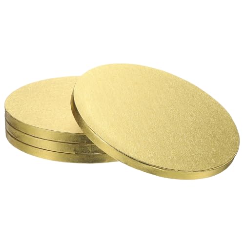uxcell 4pcs Cake Boards, 8 Inch Round Cake Drum Circle Cake Base Grease Proof Pastry Board for Cake Baking Wedding Birthday Party Supplies Gold - color: Gold, size: 8 inch