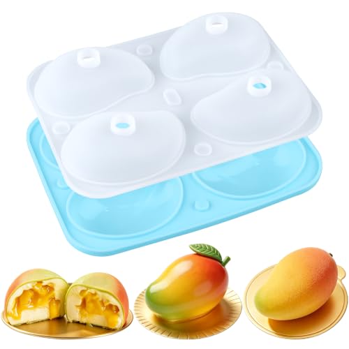 3D Mango Mold for Mousse Cake, Food-Grade Fruit Silicone Molds for Baking Pastry Mousse Cake, 4-Cavity Non-Stick Mango Shape Pudding Mold for DIY Pastry Dessert, Reusable - color: Mango