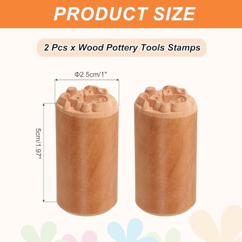 HARFINGTON 2pcs Wood Pottery Tools Stamps 1" Dia 2" Length Wood Block Print Stamps Rabbit Pattern for Cookie Cake Dessert - style: Rabbit Pattern