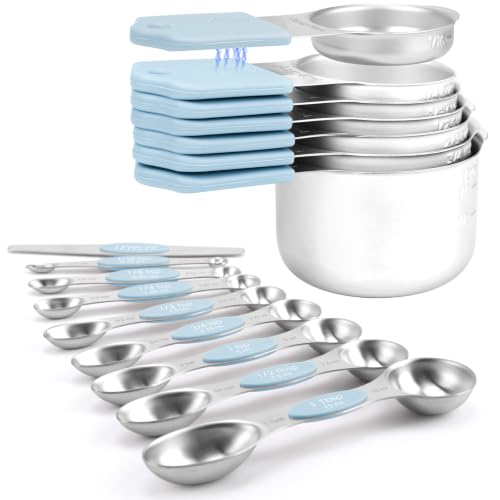 Magnetic Measuring Cups and Spoons Set-Heavy Duty 304 Stainless Steel - color: GLACIER BLUE