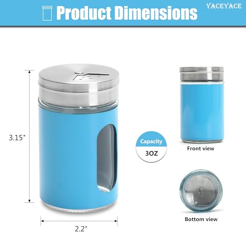 3oz Blue Dredge Shaker Set, 6Pcs Stainless Steel Shaker, Small Spice Shakers with Holes and Lids, Salt and Pepper Shaker for Kitchen