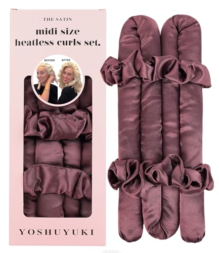 Midi Satin Heatless Curls Overnight Curling Rod Set - color: MIDI Mulberry