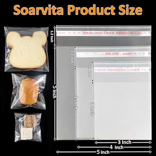 Soarvita Clear Self Sealing Cookie Bags: 4x4 Inches 100 Pcs Plastic Resealable Gift Wrap Cellophane Bags for Packaging Cookies, Candy, Treat, Gifts, Snacks and Party Favors - Self Adhesive Wrappers - color: 4x4 Inch -100pcs