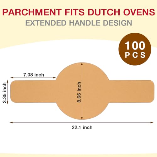 100 Pcs Parchment Paper for Sourdough Baking, Disposable Bread Sling for Dutch Oven, Parchment Paper with Long Handles for Easy Dough Transfer