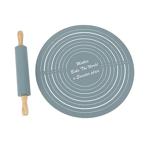 Large Silicone Rolling Pin Pastry Baking Mat Set for Kitchen (Grey) - color: Gray