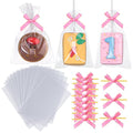TEMLQPACK 100PCS 4x6 Inches Clear Self-Sealing Cellophane Rice Krispie Treat Bags with Pink Bow Accessories, Resealable for Cookie Candy Jewelry Crafts Small Product Packaging - color: pink-4x6Inch-100pcs
