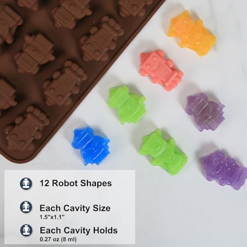 Chocolate Molds Silicone with 12 Cavity Robot Shaped, Mini Robot Molds for Homemade Chocolate/Candy/Gummy/Fondant, Food Grade Candy Mold with 12 Cavities Mini Robots for Fruit Snacks - color: Robot